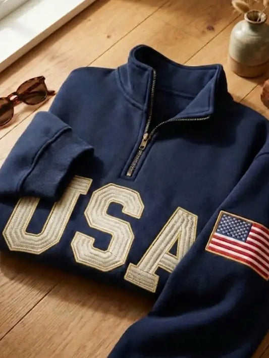 Embroidered USA Quarter Zip Sweatshirt