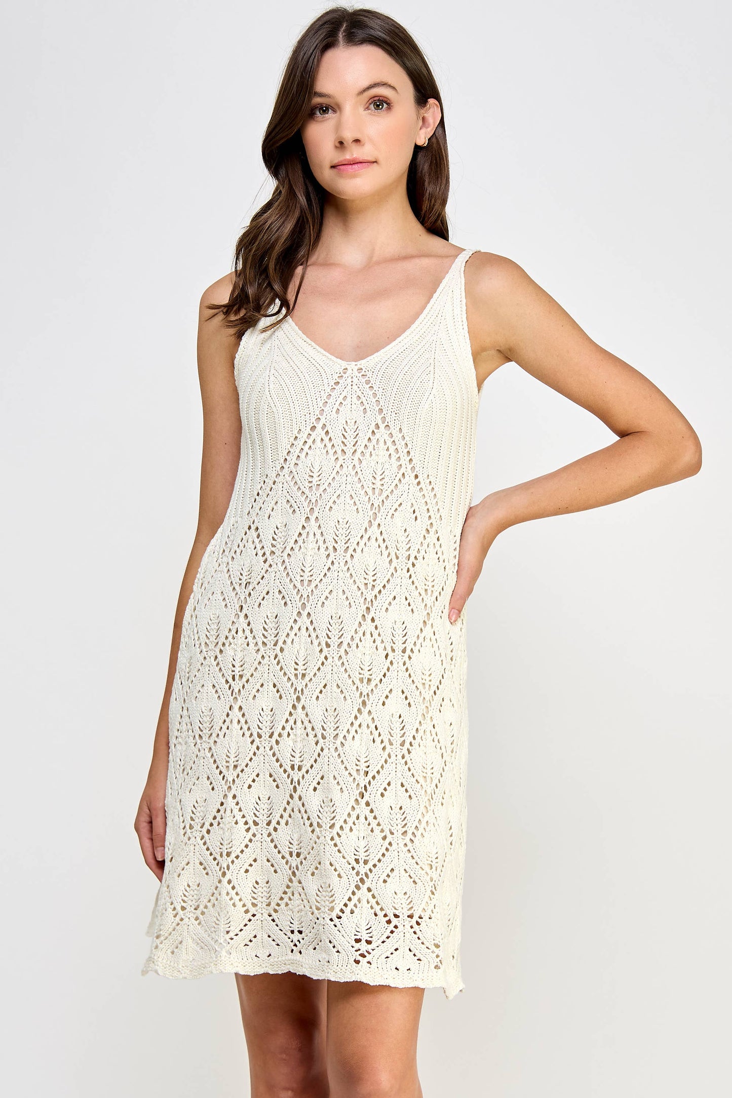 KD-1562-6 CROCHET MINI DRESS CREAM