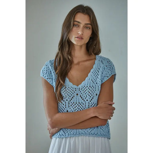 By Together Vera Crochet Round Sweater Top