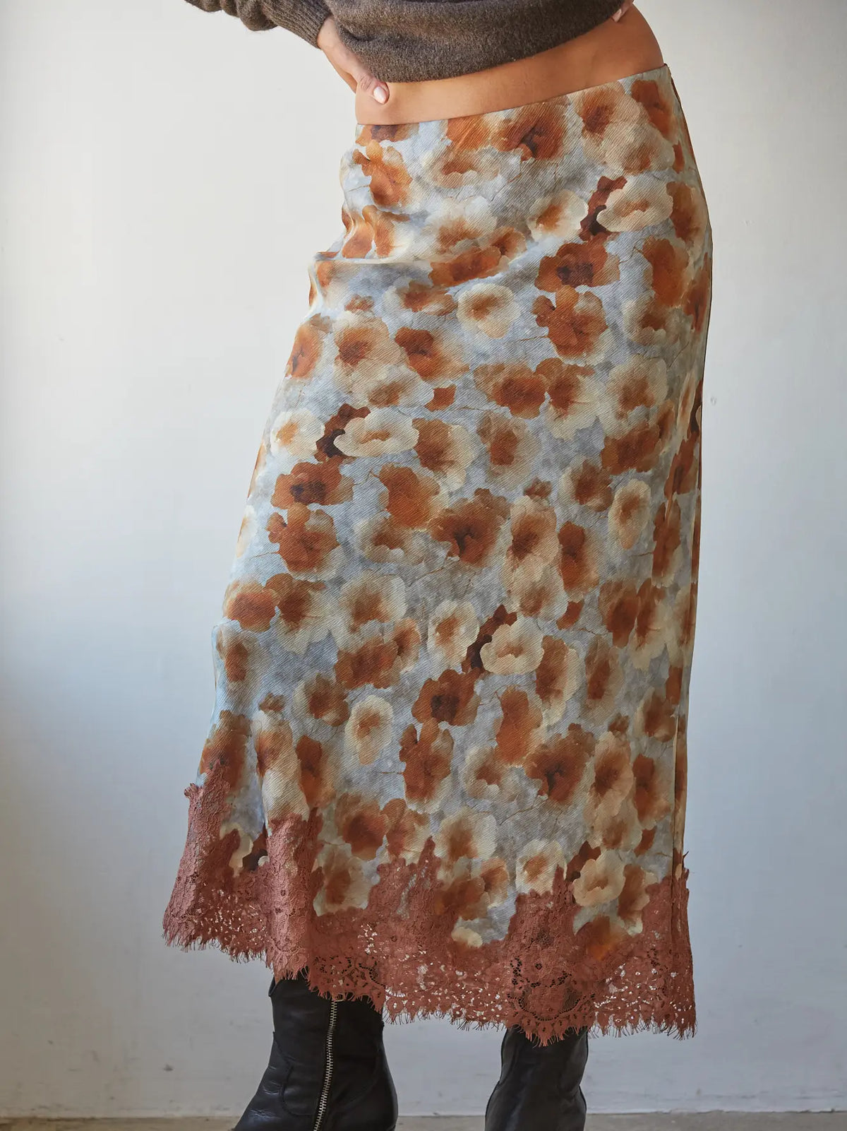 by Together Satin Floral Midi Skirt