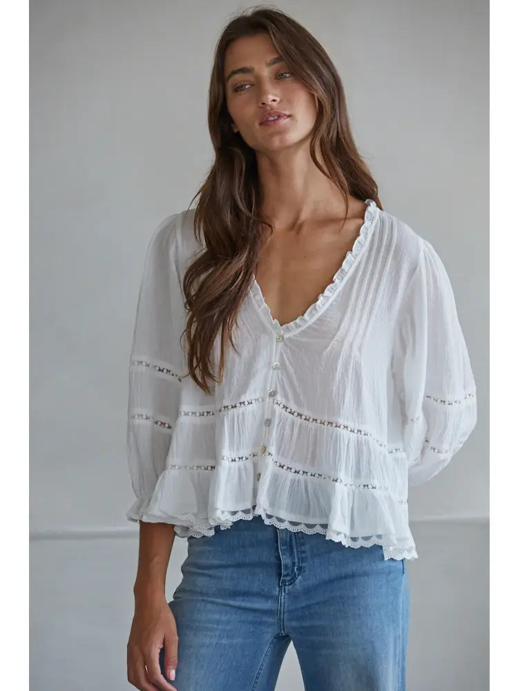 By Together Woven Cotton Quarter Sleeve Top