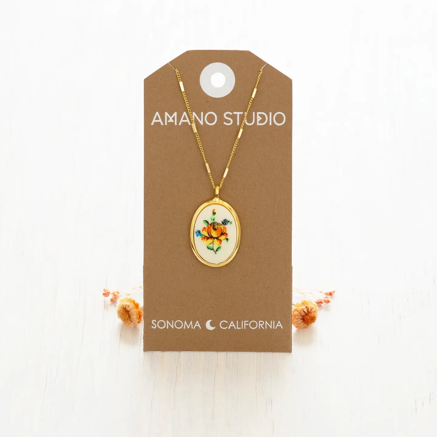 Amano Needlepoint Flower Vintage Cameo Necklace