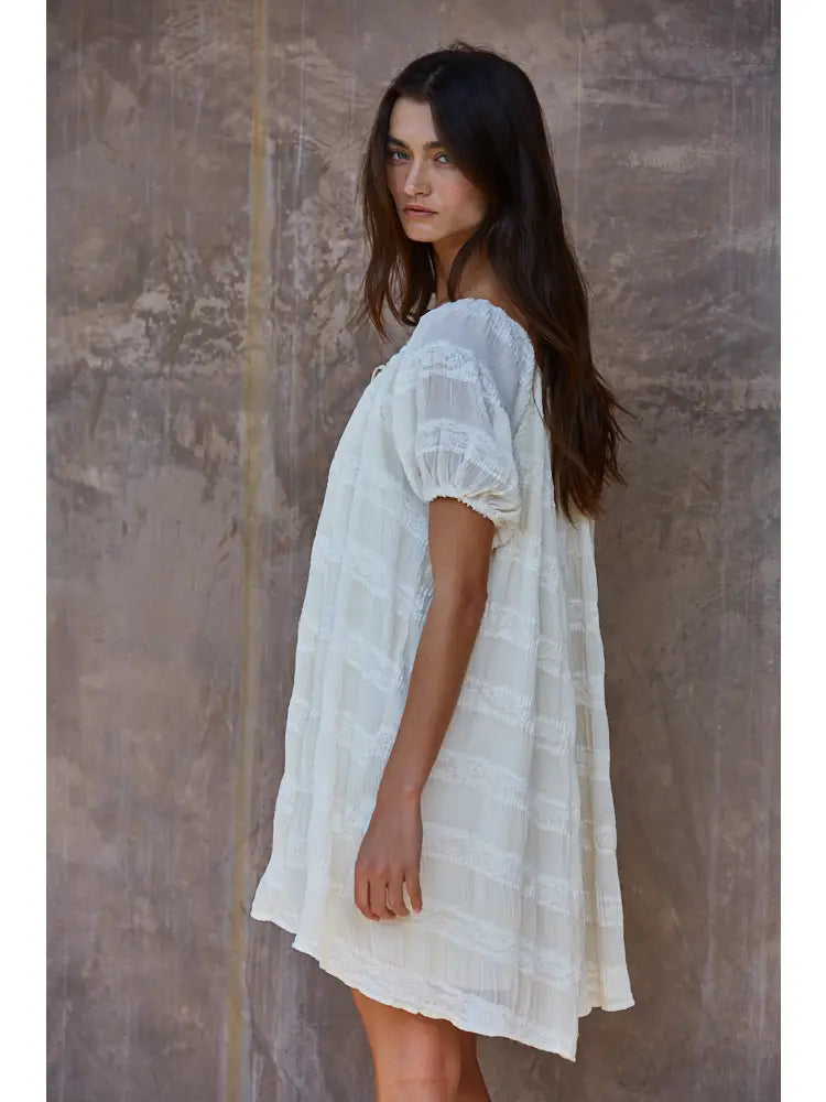By Together Jessie Pleated Lace Mini Dress