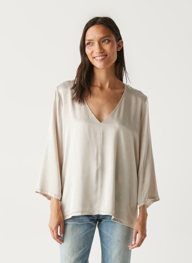 Michael Stars Cobie 3/4 Sleeve V-Neck Blouse