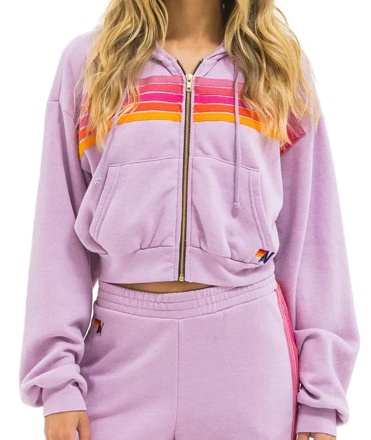 Aviator Nation 5 Stripe Cropped Zip Hoodie