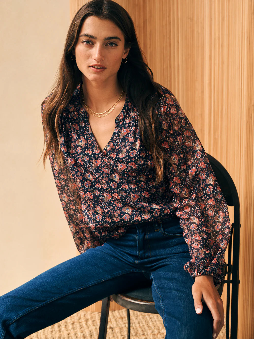 Faherty Silk Cotton Sage Blouse WTH2302