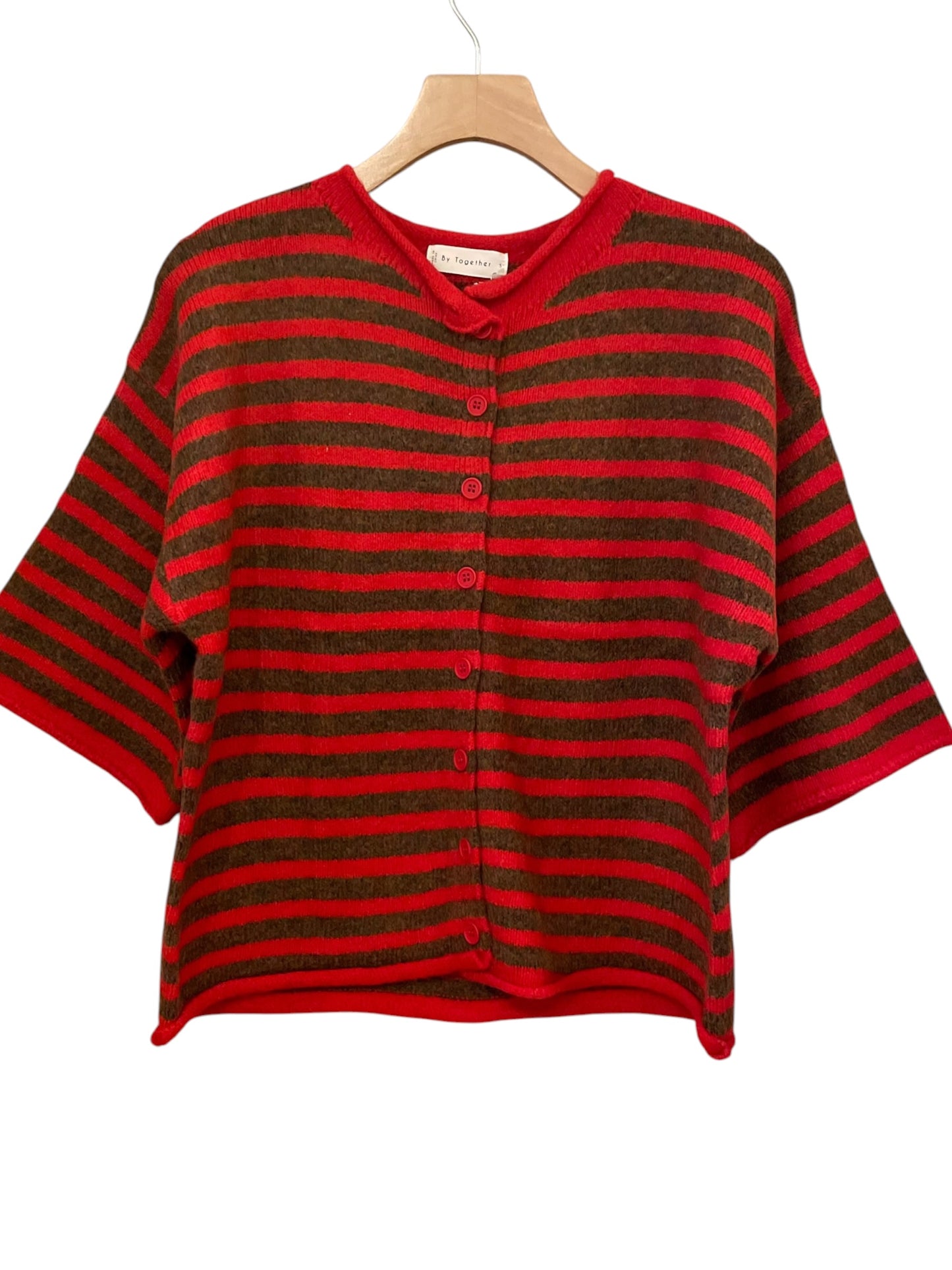 by Together Quarter Sleeve Striped Cardigan