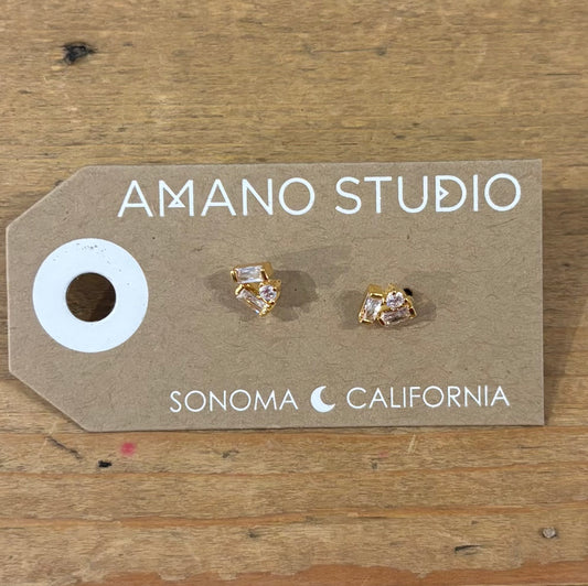Amano Baguette Crystal Clear Stud Earrings