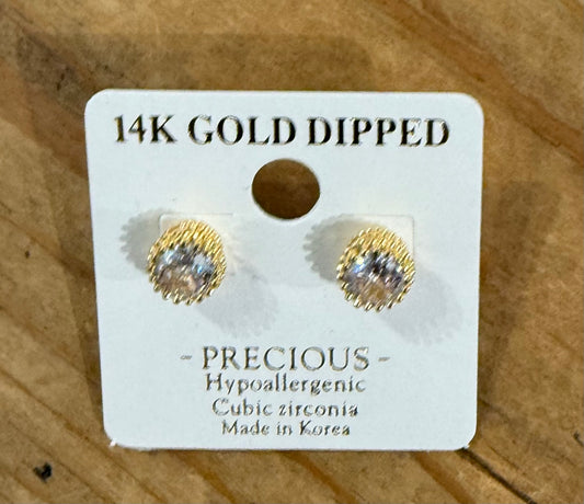 14K Gold Dipped Cubic/Gold Stud Earring