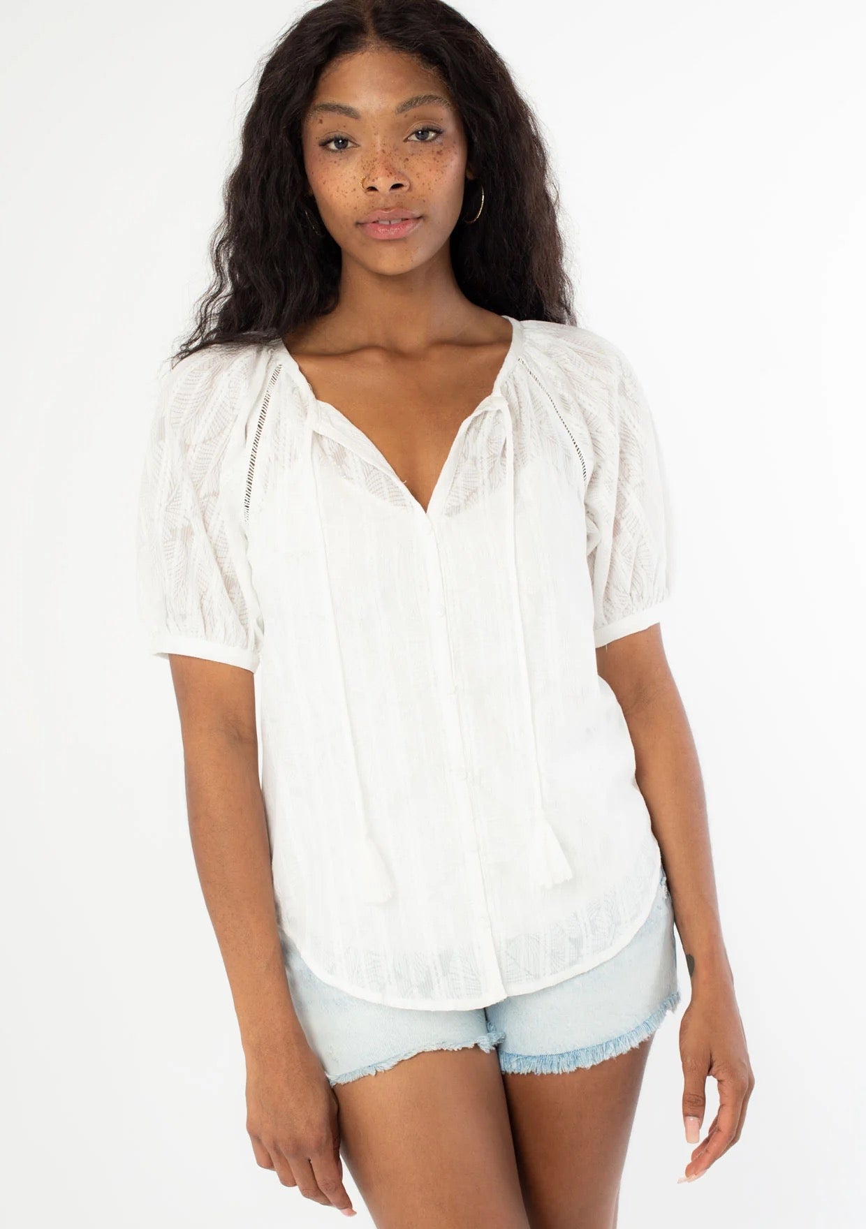 Lovestitch Sheer Short Puff Blouse I-13554WL