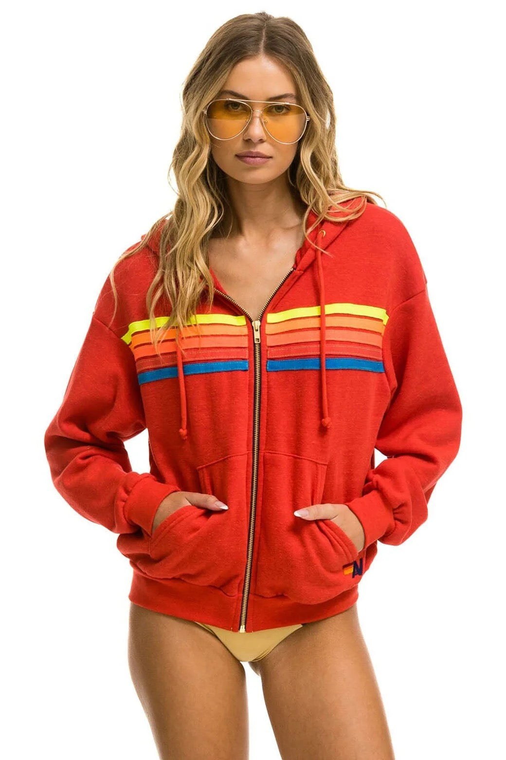 Aviator Nation 5stripe Relaxed Zip Hoodie