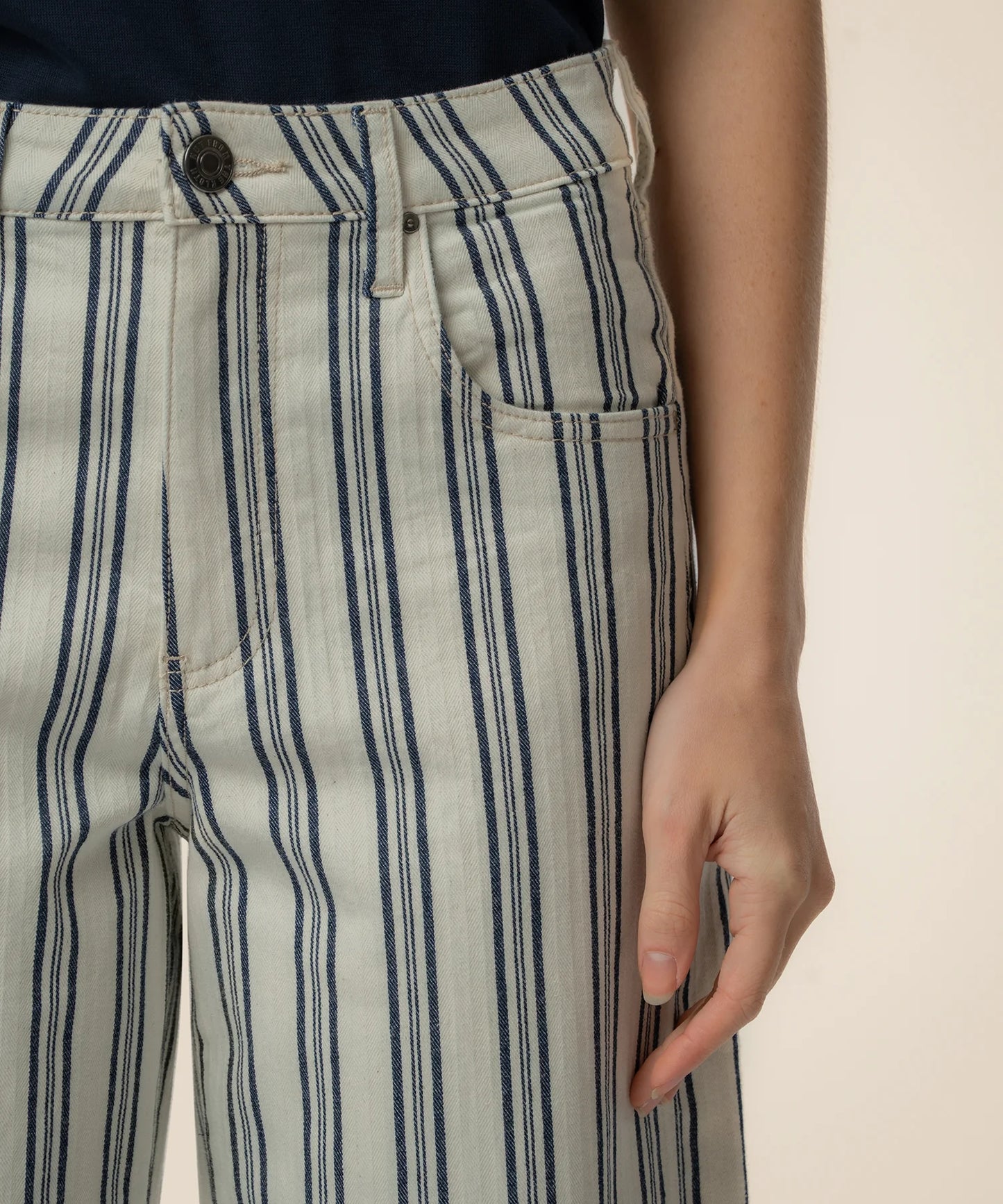 Kut Gwen Stripe Hi Rise Wide Straight Leg Jean
