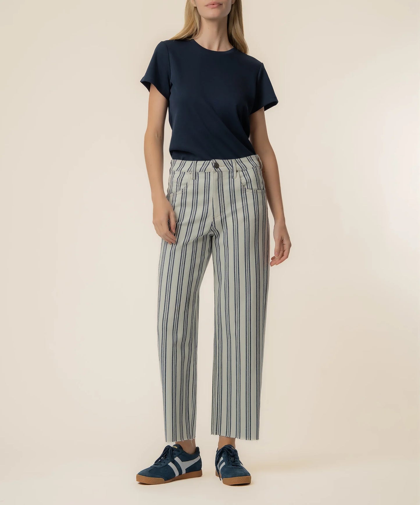 Kut Gwen Stripe Hi Rise Wide Straight Leg Jean