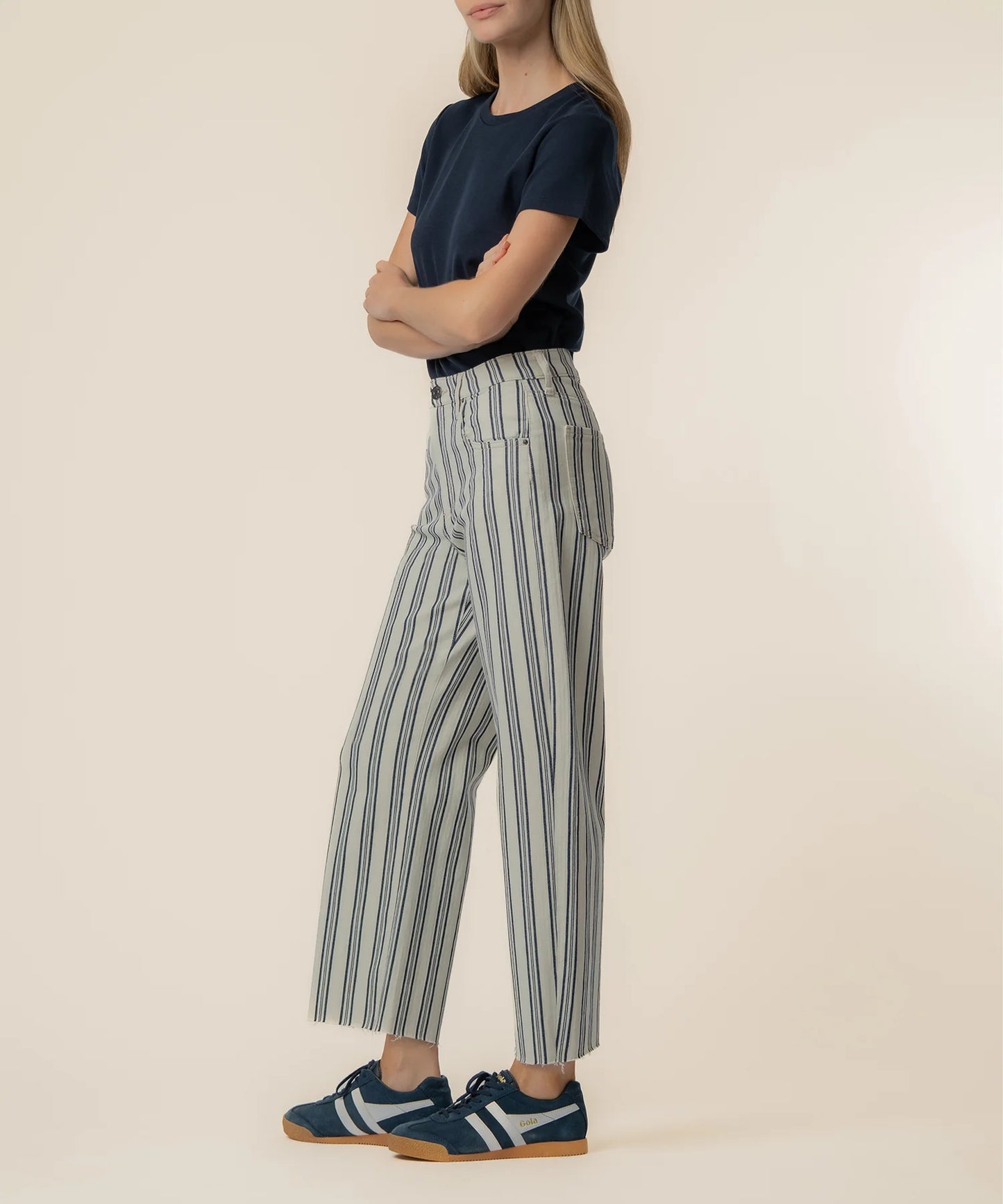 Kut Gwen Stripe Hi Rise Wide Straight Leg Jean