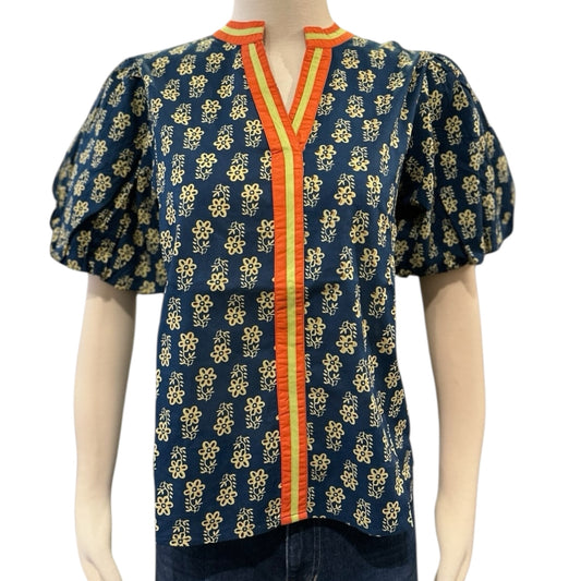 Puff sleeve with racing stripe Vneck Top