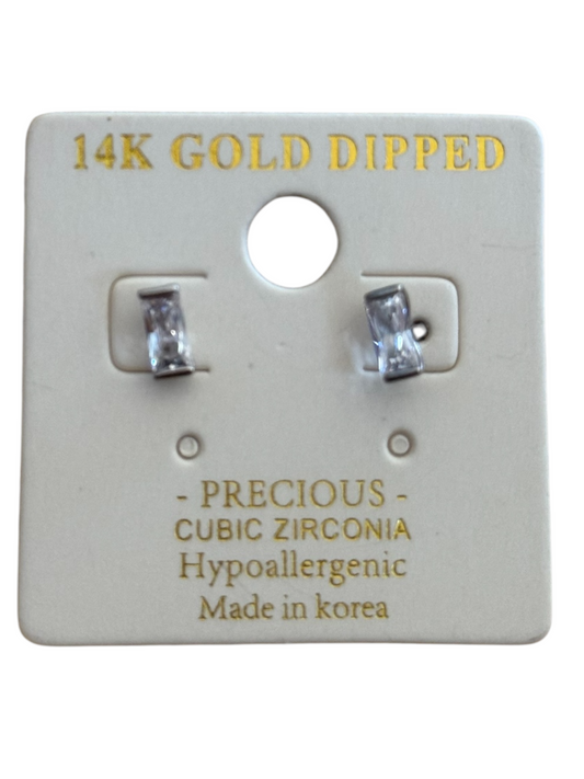 14K Gold Dipped Cubic Rectangle Earring
