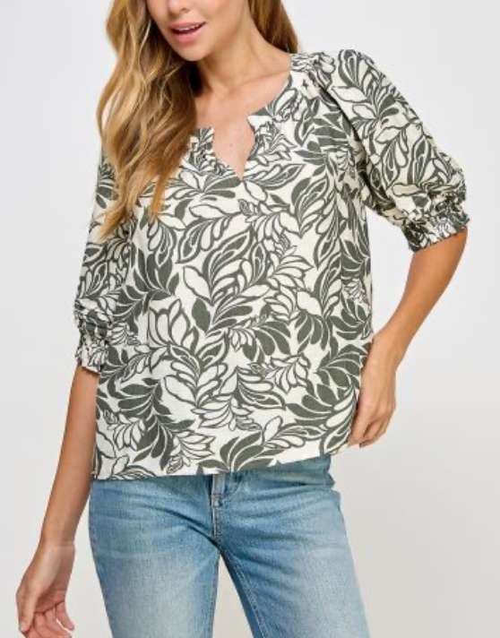 Ellison V-Neck Printed Peasant Blouse