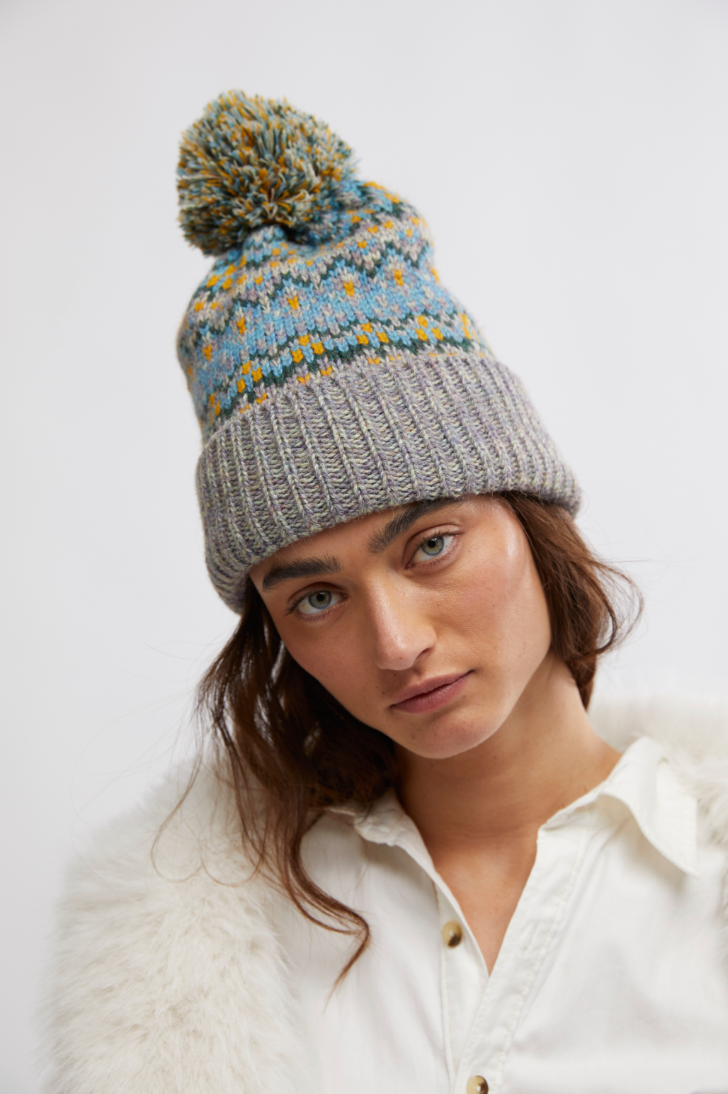 Free People First Frost Fairisle Pom Pom Beanie