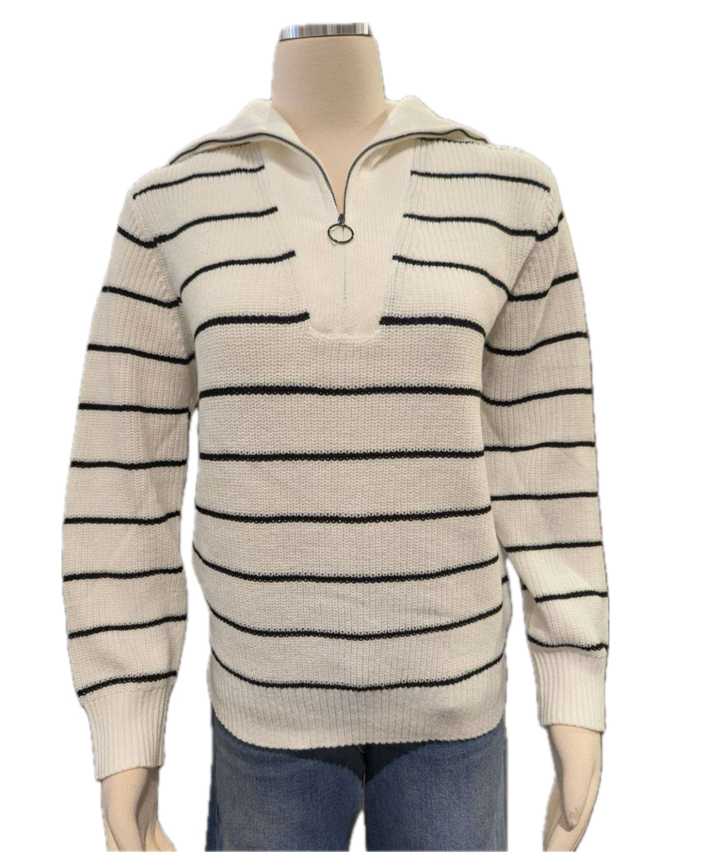 Lovestitch Stripe V-Neck Zipper Pullover