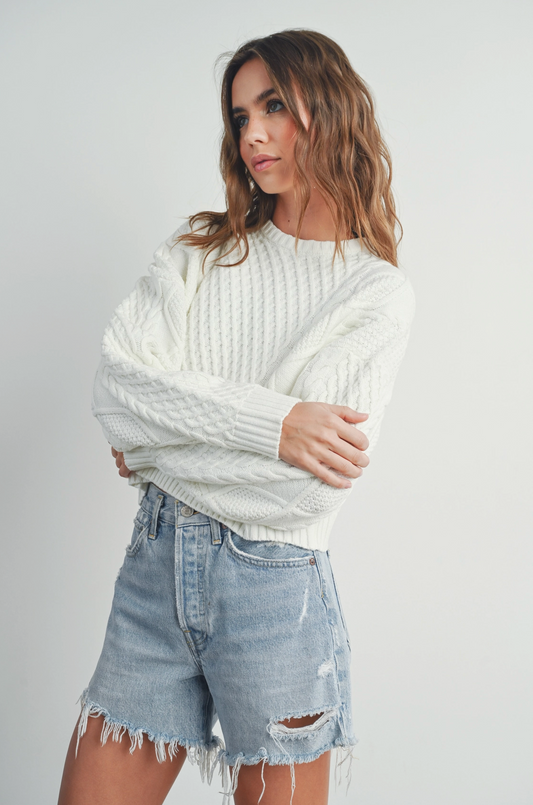 Buttermelon Solid Cable Knit Sweater