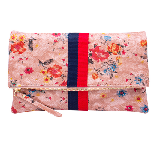 Floral Stripe Flap Clutch Bag