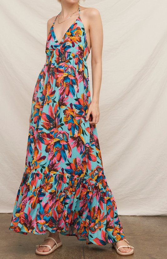 En Creme Halter Floral Maxi Dress