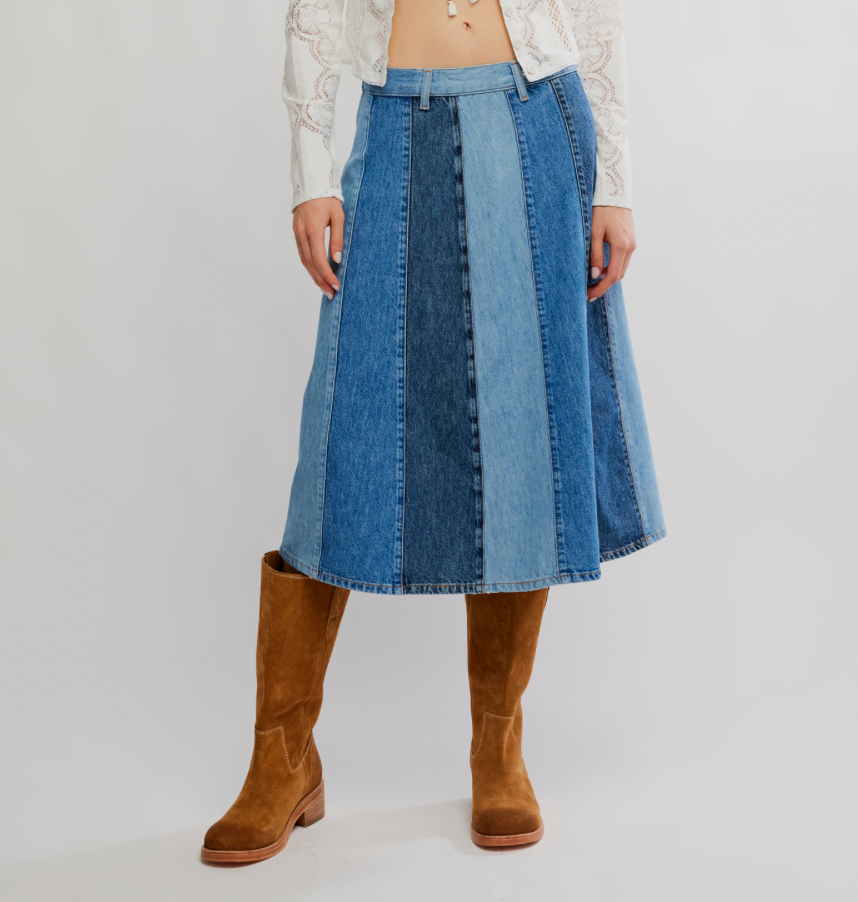 Free People Sunbeam Denim Midi Skirt