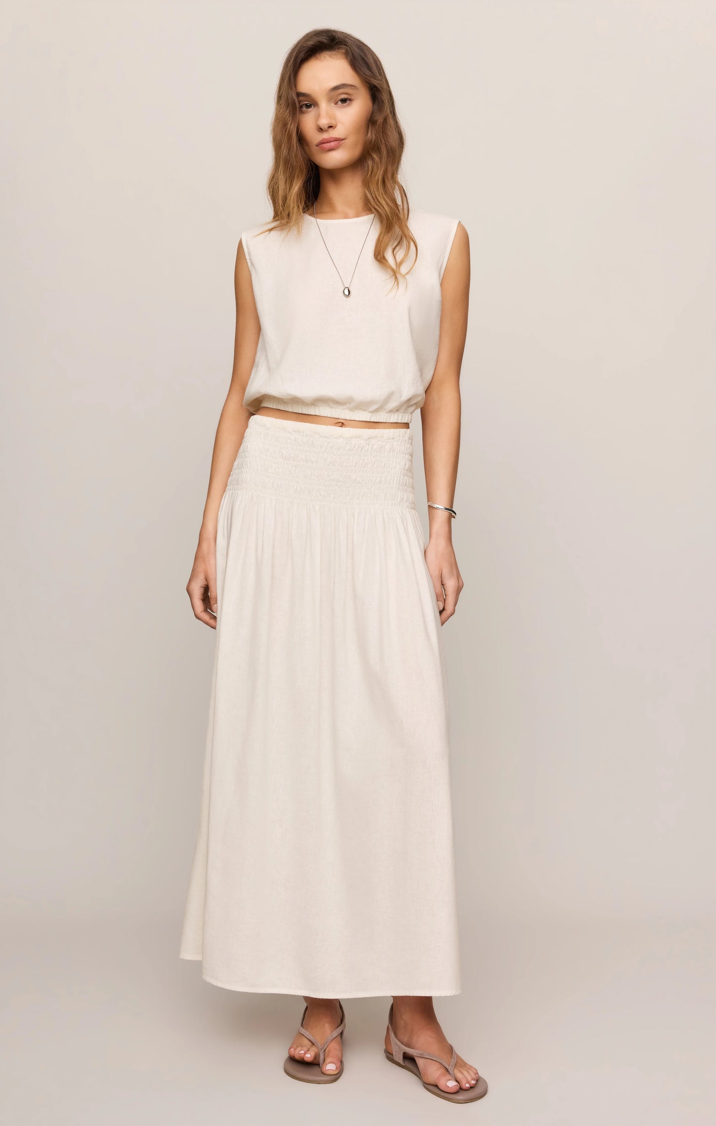 Zsupply Brooke Smocked Linen Maxi Skirt