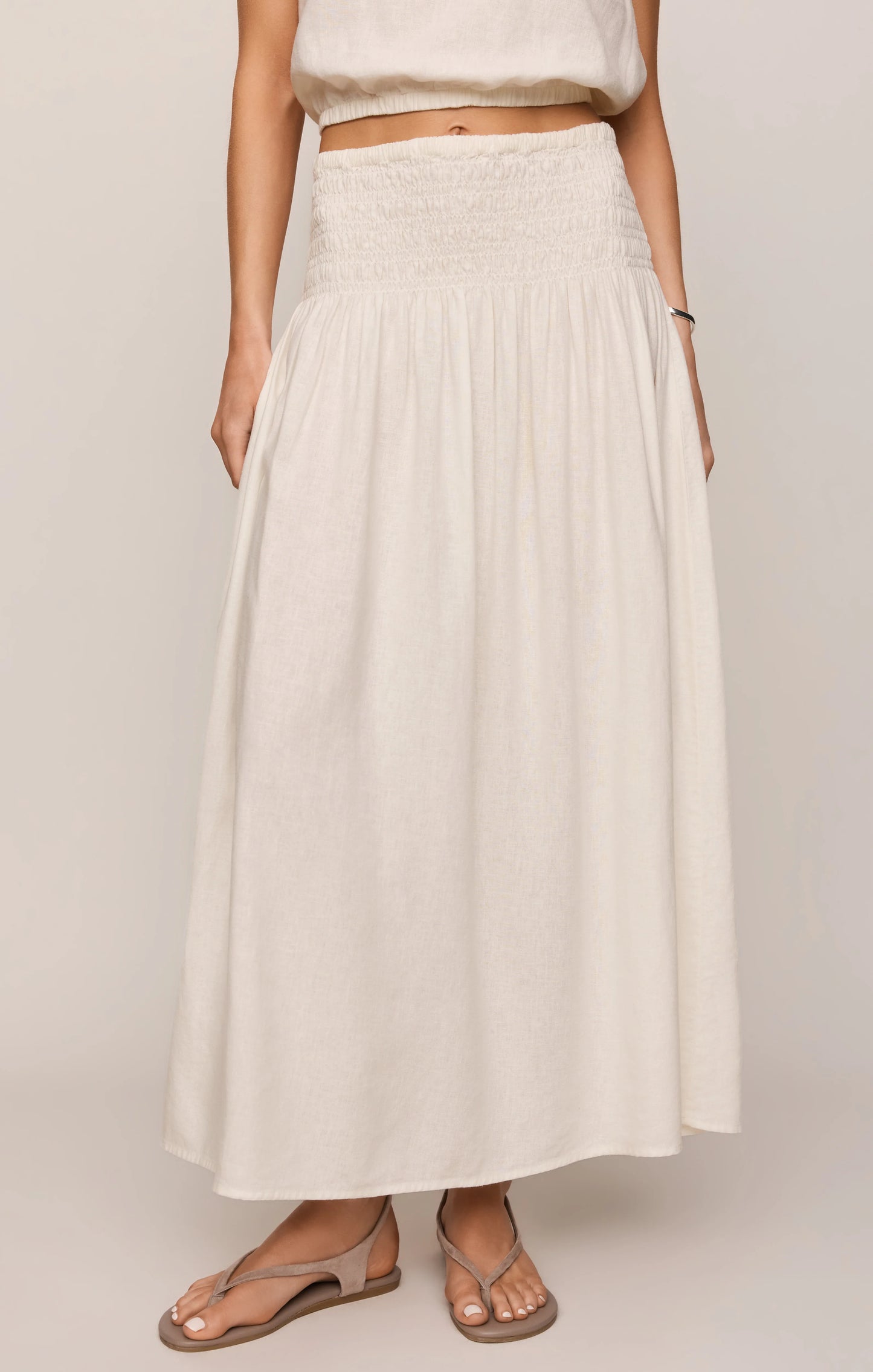 Zsupply Brooke Smocked Linen Maxi Skirt