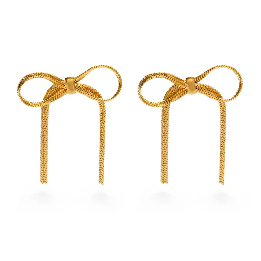 Amano Herringbone Chain Bow Stud Earrings
