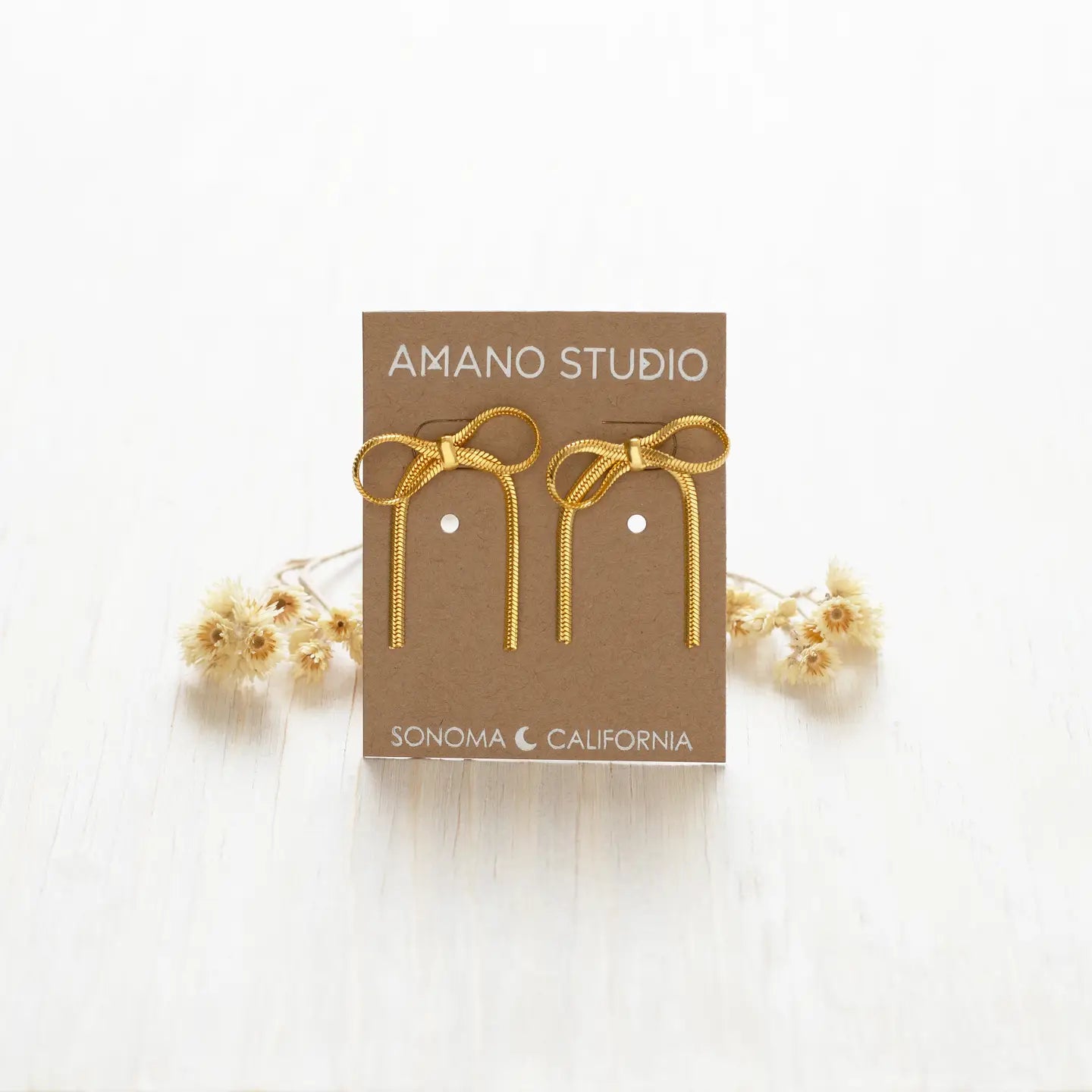 Amano Herringbone Chain Bow Stud Earrings