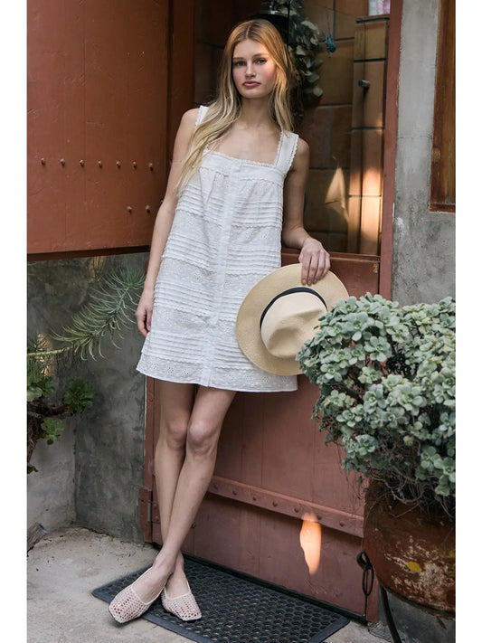 Jenni Eyelet Lace Pintuck Mini Dress