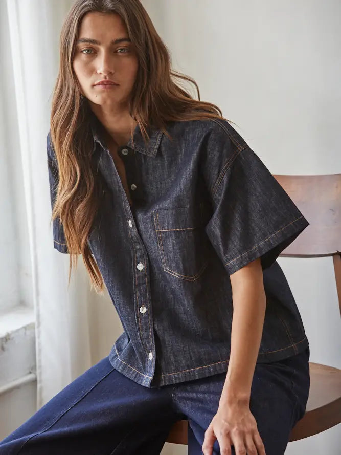 By Together Vane Short Sleeve Denim Top