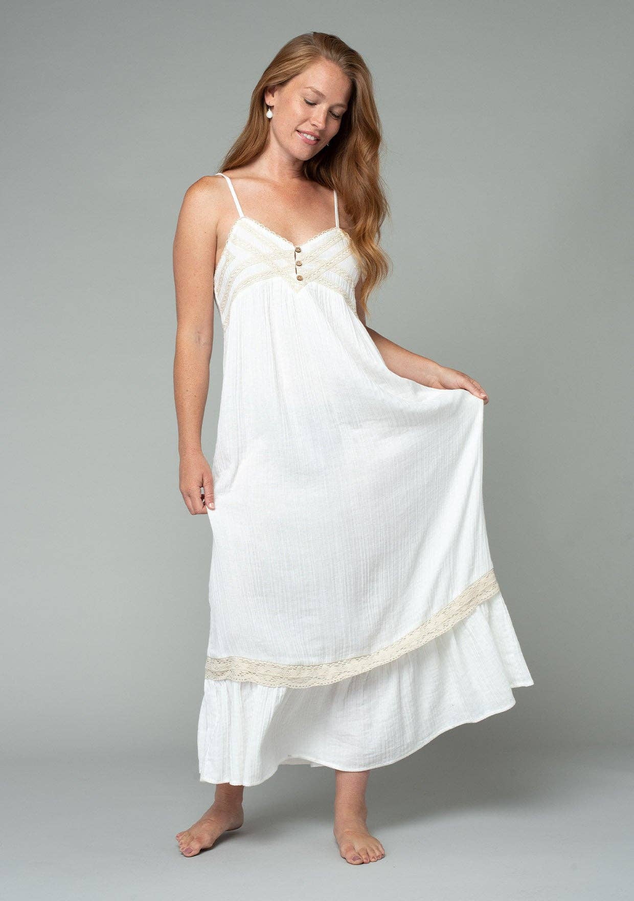 Cotton Sleeveless Crochet Trim Maxi Dress