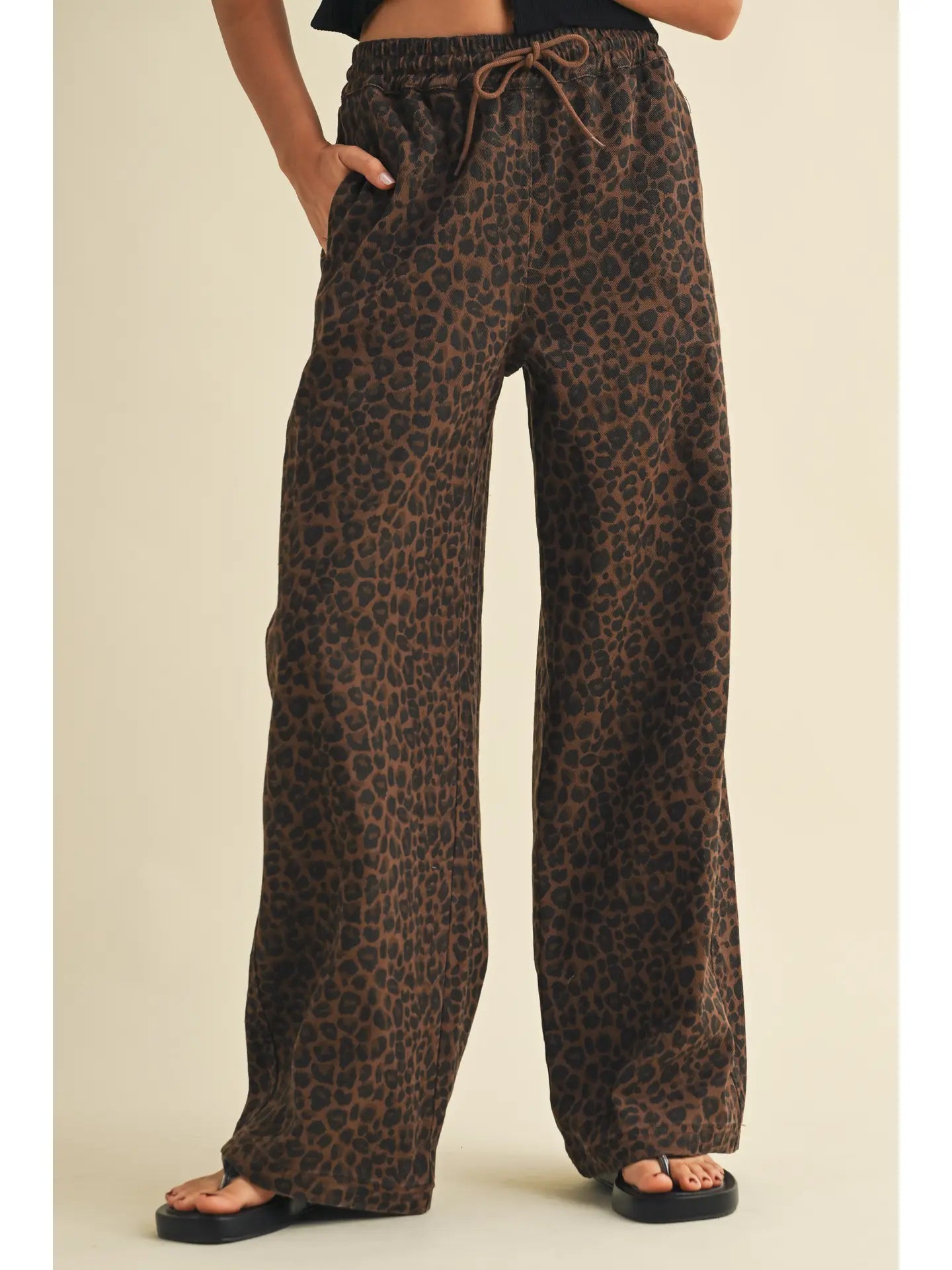 Leopard print Wide Denim Track Pant