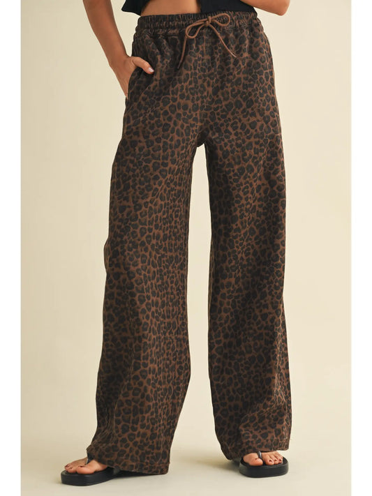 Leopard print Wide Denim Track Pant