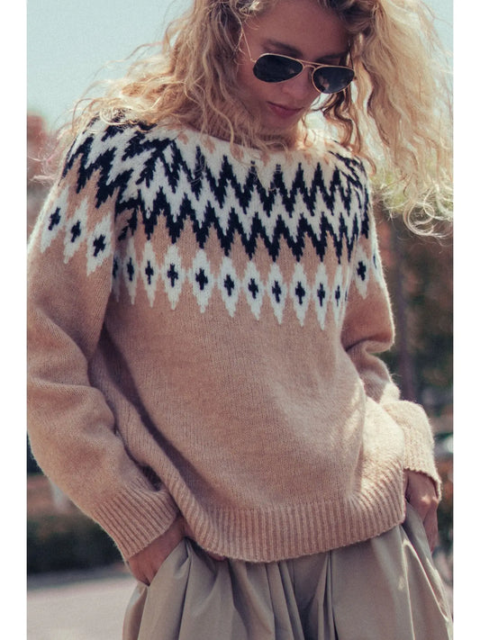 Wool Blend Fair Isle Turtleneck Sweater
