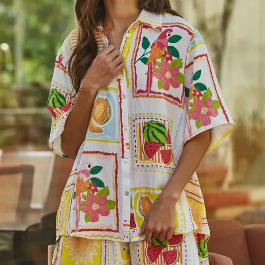 By Together Fruit Print Button Down Top