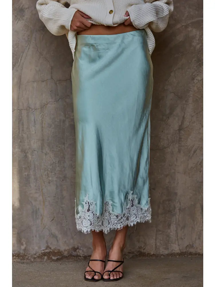 By Together Satin Midi Skirt with Lace