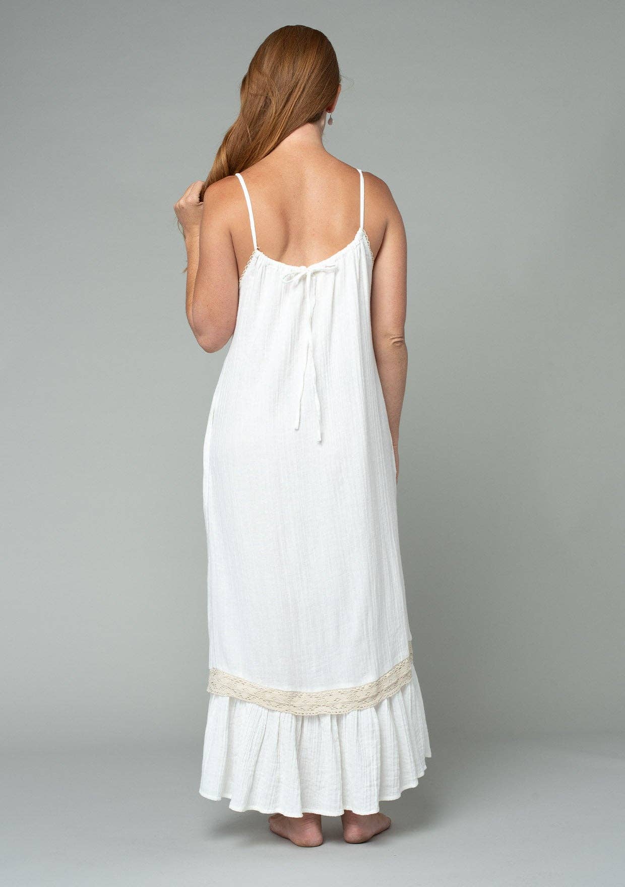 Cotton Sleeveless Crochet Trim Maxi Dress