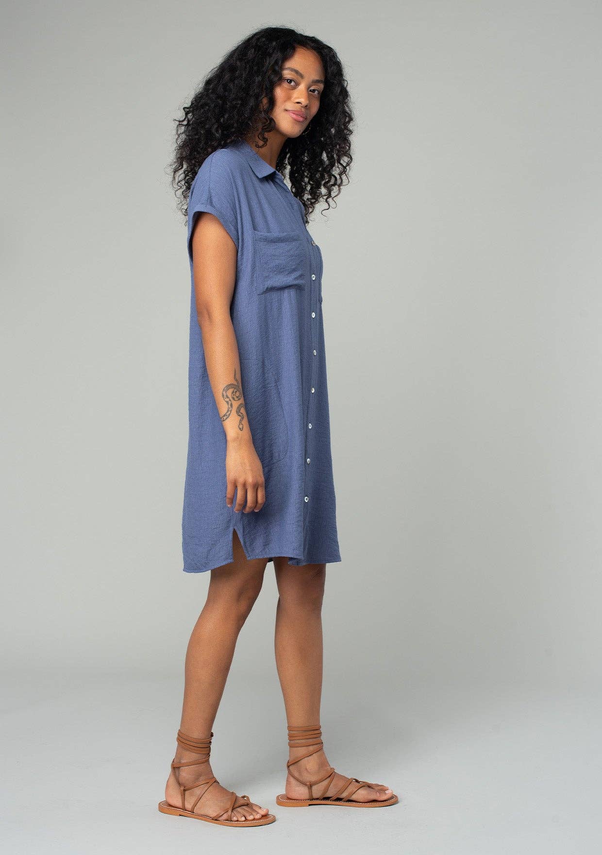 Short Dolman Sleeve Button Down Mini Shirt Dress