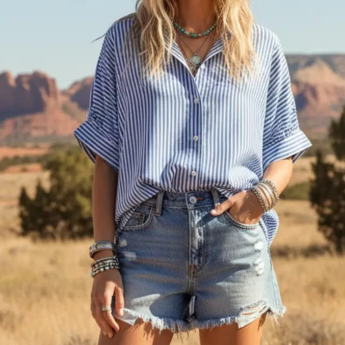 Short Sleeve Button Down Striped Shirt