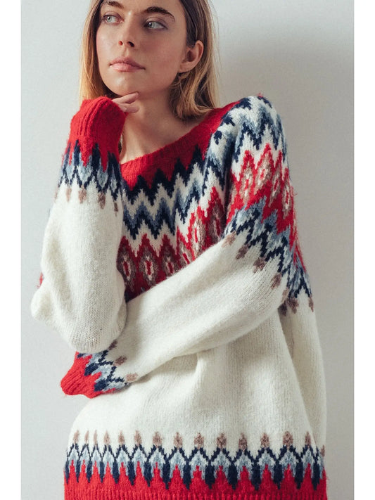 Wool Blend Fair Isle Knit Sweater