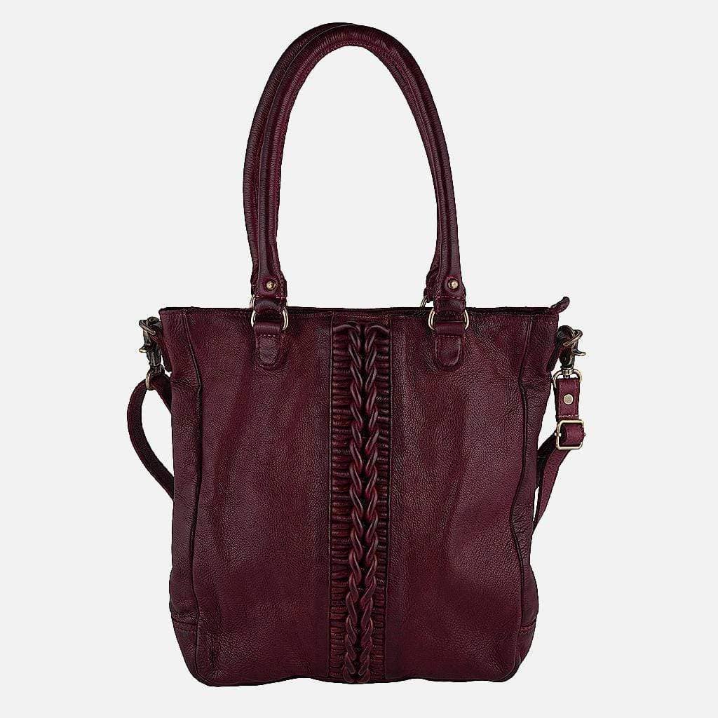 Meekes | Braided Leather Shoulder Bag with Strap and Pockets