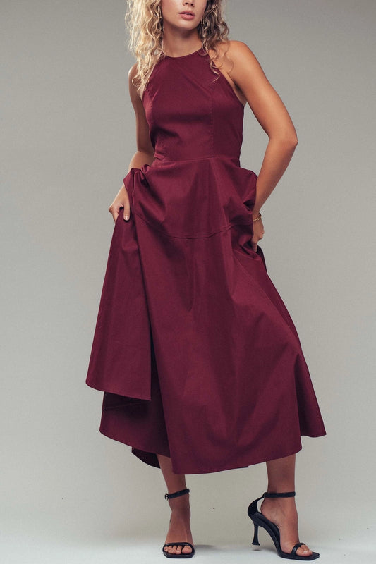 Burgundy Halter Midi Dress