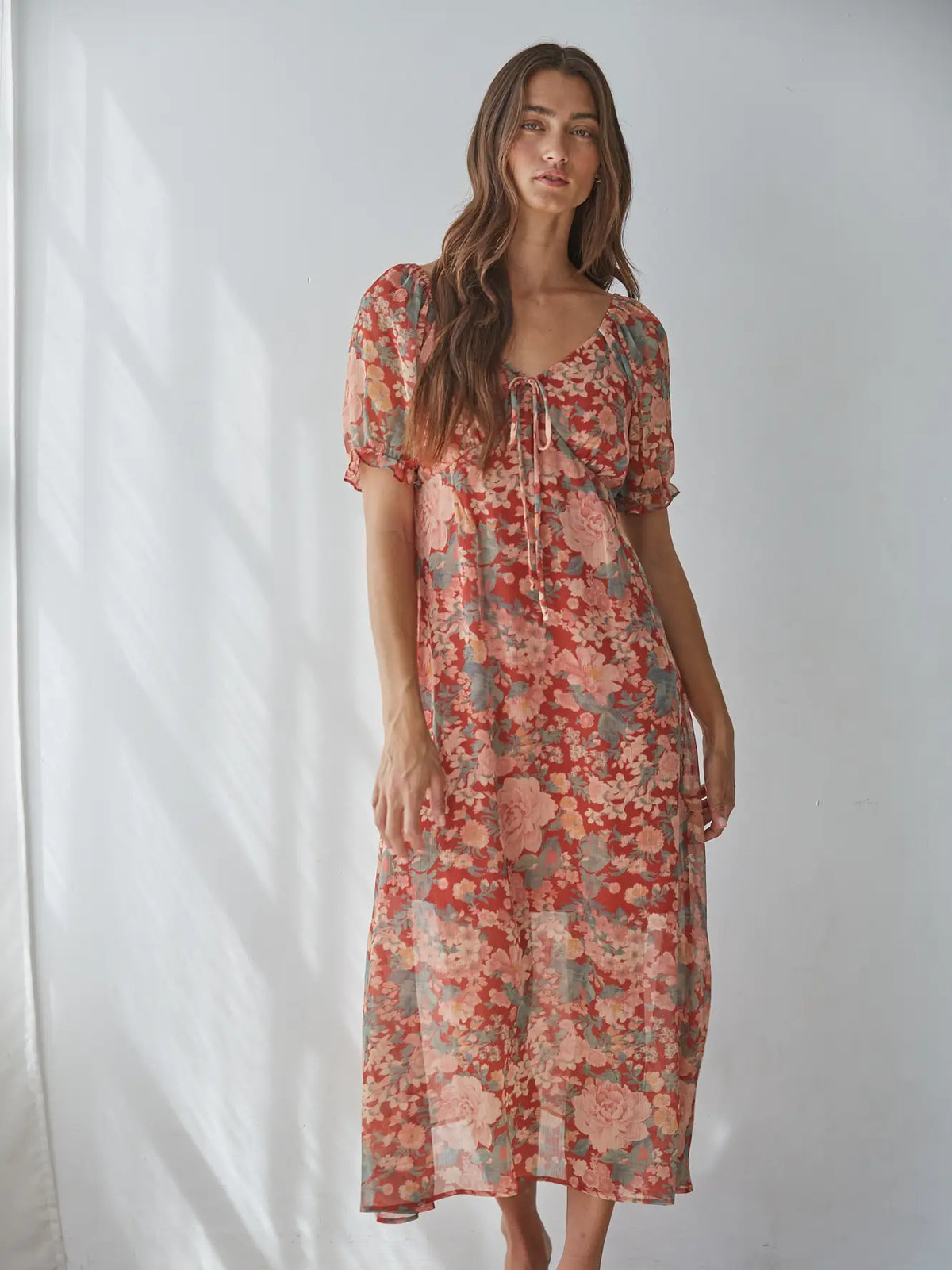 by Together Floral Short Sleeve Tie  Maxi