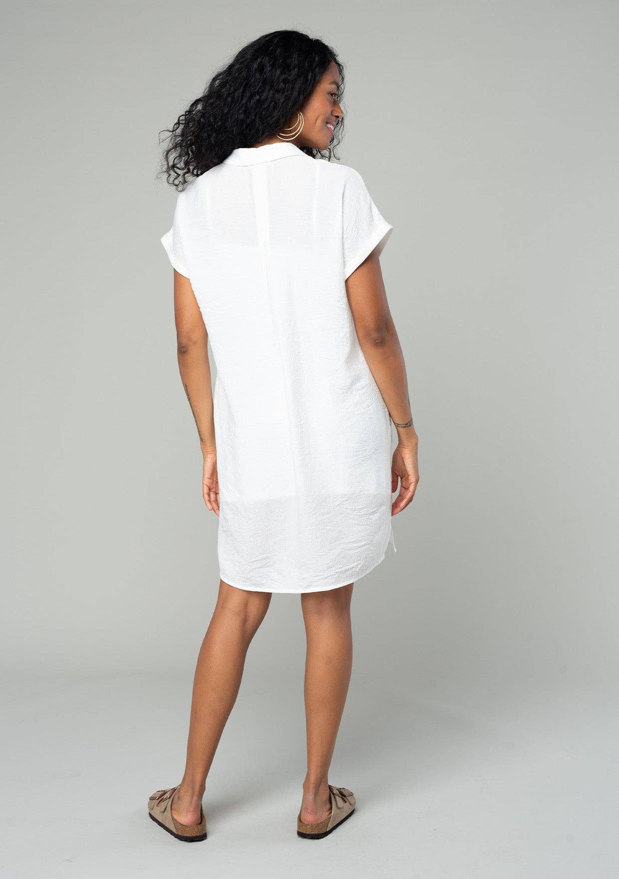 Short Dolman Sleeve Button Down Mini Shirt Dress