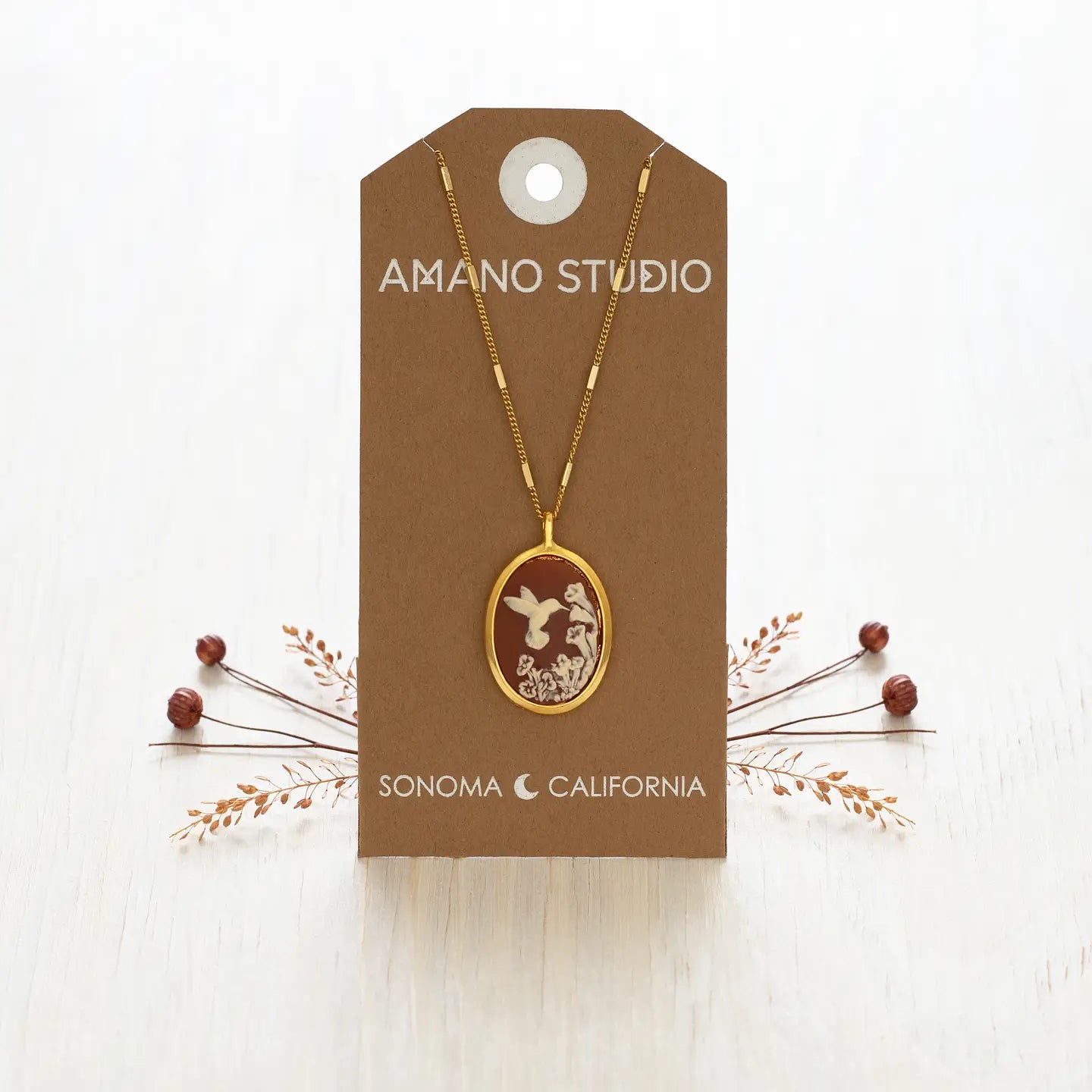 Amano Hummingbird Vintage Cameo Necklace