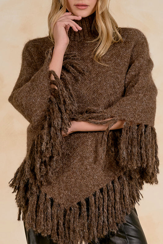 Elan Fringed Turtleneck Poncho