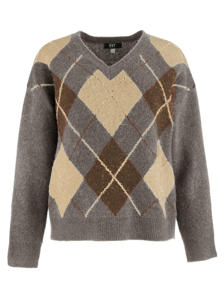 Kut Kimberly V-Neck Argyle Sweater